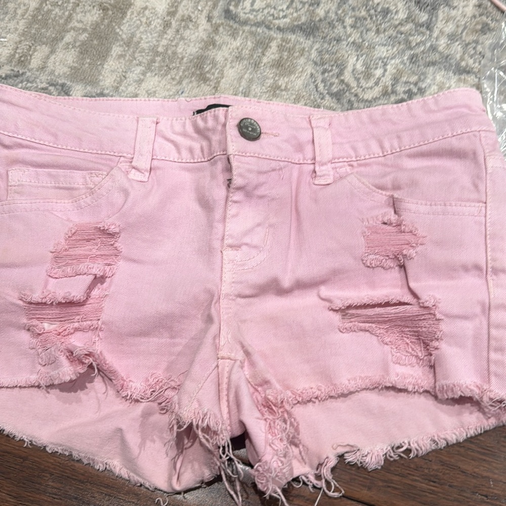 KLIQUE B PINK CUT-OFF DISTRESSES SHORTS